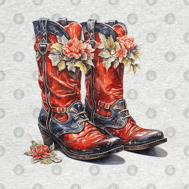 Watercolor Western Christmas Boots by Chromatic Fusion Studio